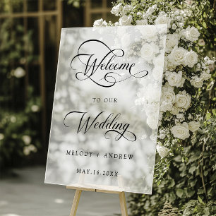 Romantic Swirly Script Wedding Welcome Frosted Acrylic Sign