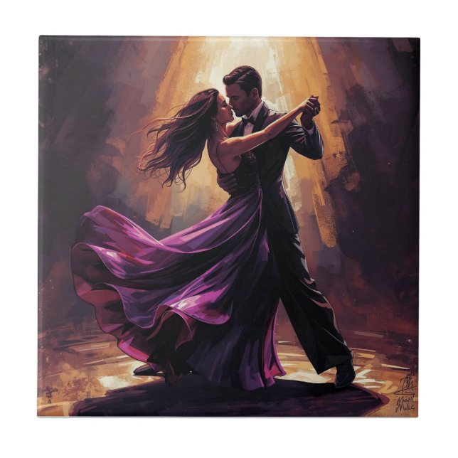 ✨Romantic Tango Couple Elegant Dance Design ✨ Tile (Front)