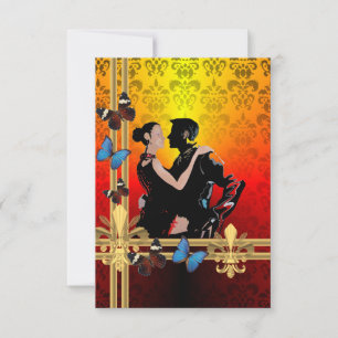 Romantic tango dancers on damask