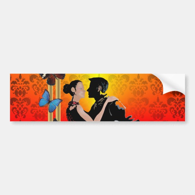 Romantic tango dancers on damask bumper sticker (Front)