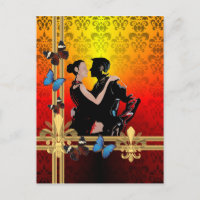 Romantic tango dancers on damask