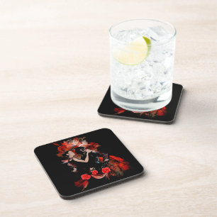 Romantic tango dancers on red fractal coaster