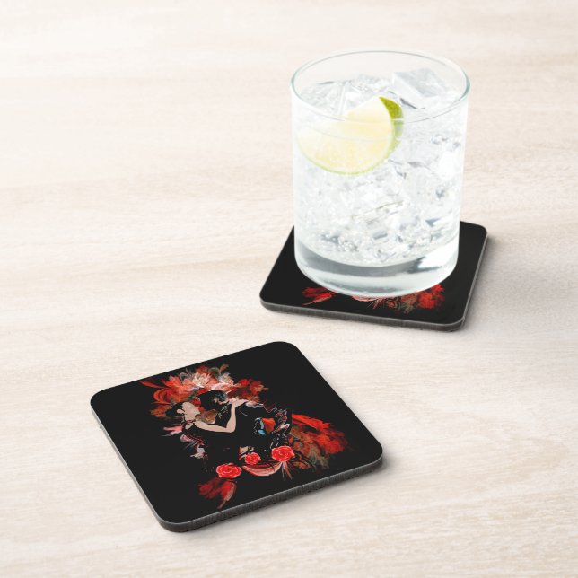 Romantic tango dancers on red fractal coaster (Right Side)