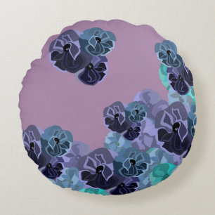 Romantic Teal and Lavender Vintage Floral print Round Cushion