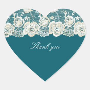 Romantic Teal Blue Green Floral Bridal Shower Heart Sticker