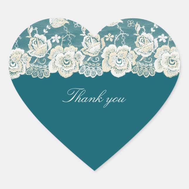 Romantic Teal Blue Green Floral Bridal Shower Heart Sticker (Front)