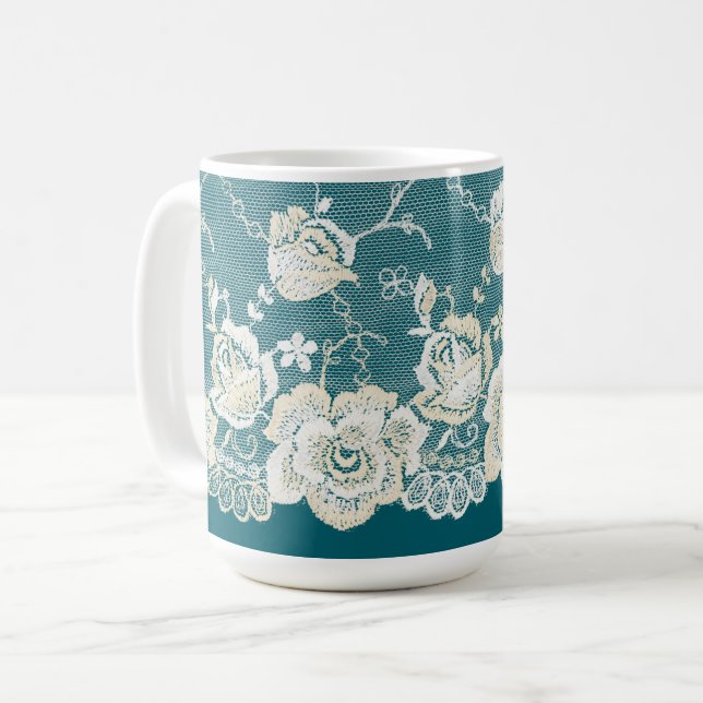 Romantic Teal Blue Green Floral Wedding Coffee Mug (Front Left)