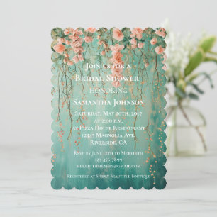 Romantic Teal Blush Pink Floral Bridal Shower Invitation
