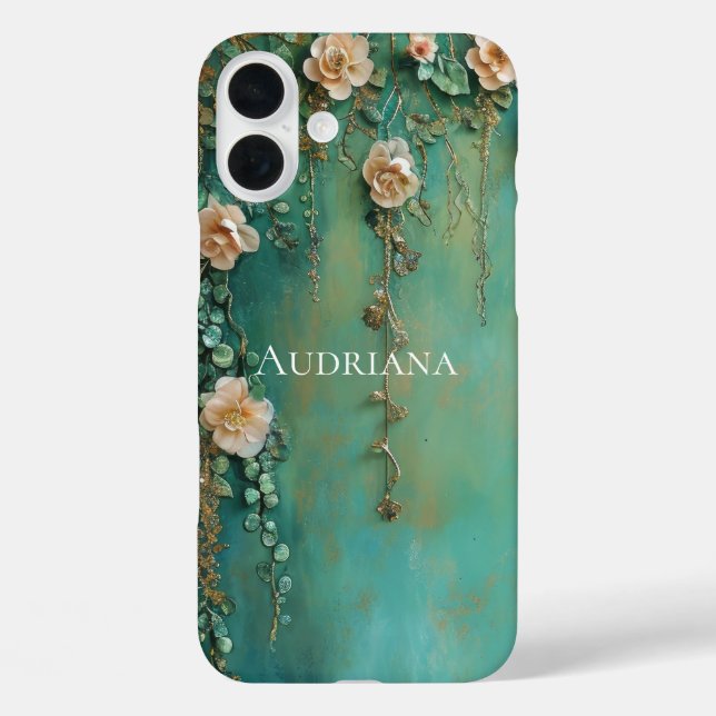 Romantic Teal Blush Pink Flowers  Case-Mate iPhone Case (Back)