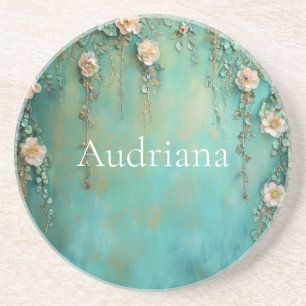 Romantic Teal Blush Pink Flowers  Coaster