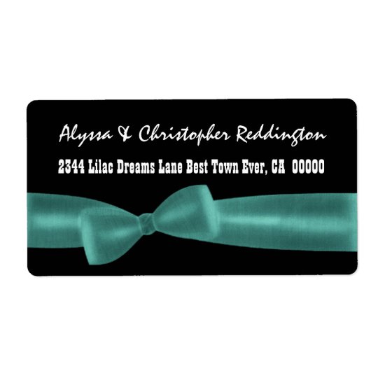 Romantic TEAL Bow on Black Background V02 Shipping Label