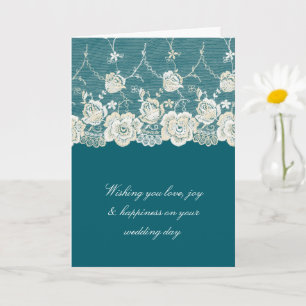 Romantic Teal Cream White Lace Floral Wedding Card