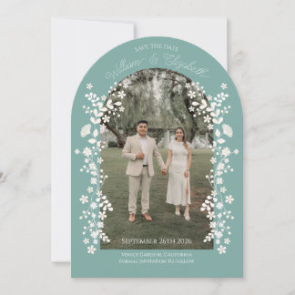 Romantic Teal Eucalyptus Floral Arch Save the Date Invitation