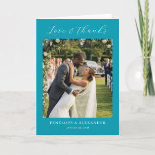 Romantic Teal Floral Photo Thank You Card