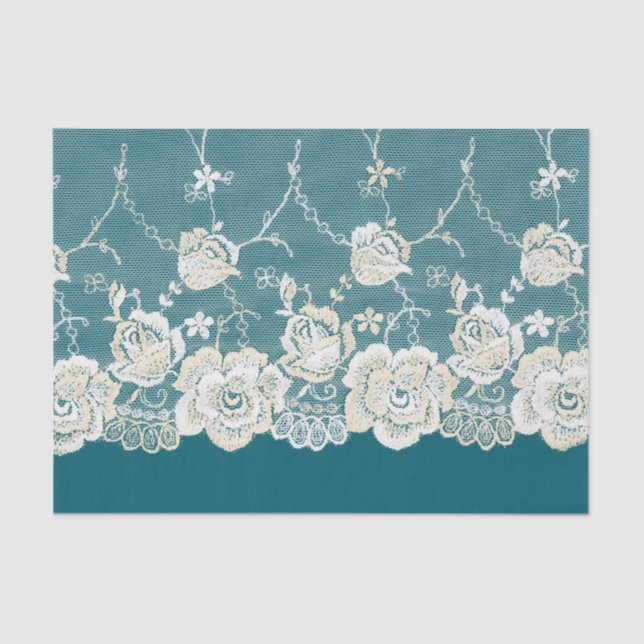 Romantic Teal Green Blue White Lace Floral Wedding Tissue Paper (Front)