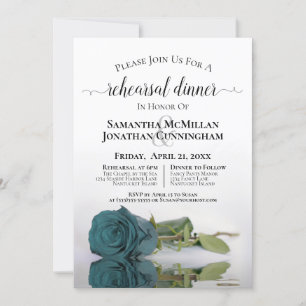 Romantic Teal Rose Wedding Rehearsal Dinner Invitation