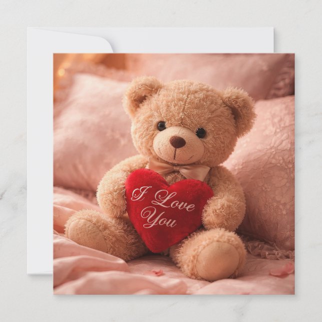Romantic Teddy Bear Valentine Illustration Card (Front)