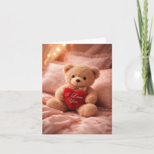 Romantic Teddy Bear Valentine Illustration Card