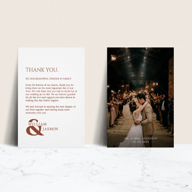 Romantic Terracotta Ampersand Names Photo Wedding Thank You Card (Creator Uploaded)