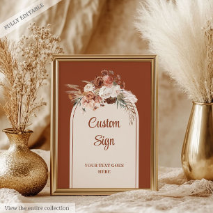 Romantic Terracotta Pampas Sage Boho Floral Custom Poster