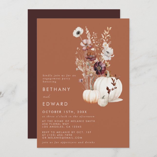 Romantic Terracotta Wildflower Engagement Party Invitation (Front/Back)