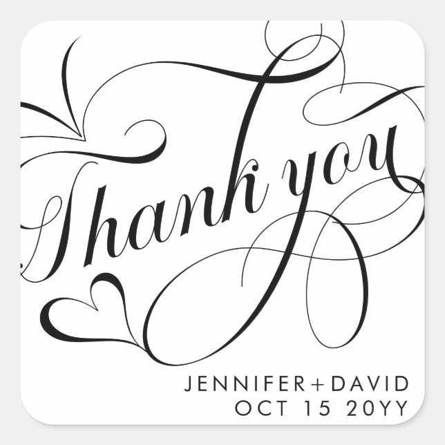Romantic Thank You Calligraphy Script Wedding Favo Square Sticker (Front)