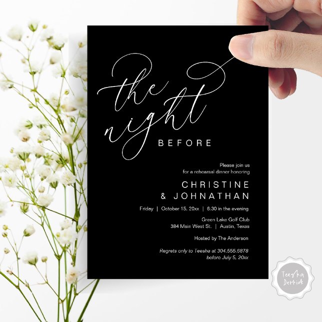 Romantic The Night Before Wedding Rehearsal Dinner Invitation (Romantic The Night Before Wedding Rehearsal Dinner Party Invitation Card, in Classy Black)