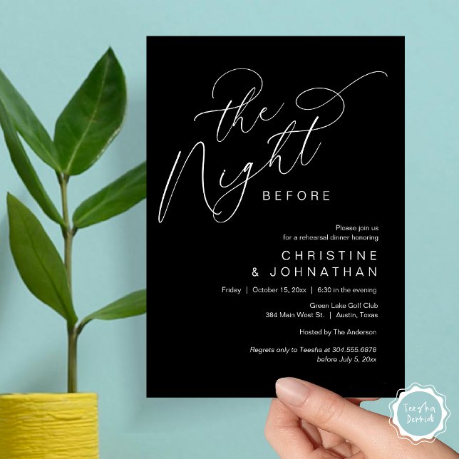Romantic The Night Before Wedding Rehearsal Dinner Invitation (Romantic The Night Before Wedding Rehearsal Dinner Party Invitation Card, in Classy Black)