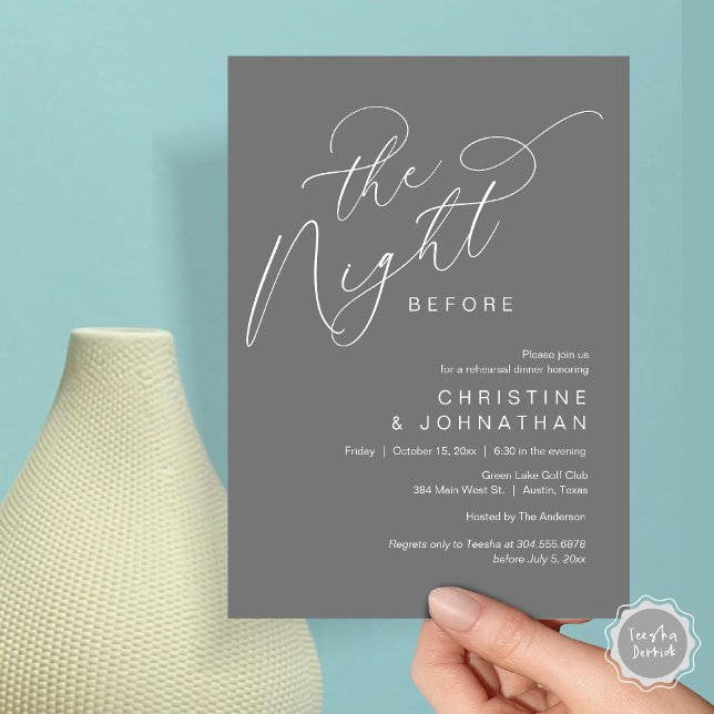 Romantic The Night Before Wedding Rehearsal Dinner Invitation (Romantic The Night Before Wedding Rehearsal Dinner Party Invitation Card, in Dark Grey)