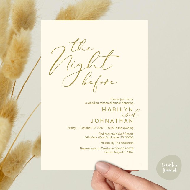 Romantic The Night Before Wedding Rehearsal Dinner Invitation (Romantic The Night Before Modern Wedding Rehearsal Dinner Invitation Card PDF Aesthetic Yellow Gold)