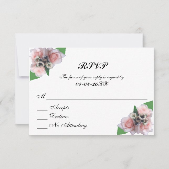 Romantic three pink roses floral chic RSVP (Front)