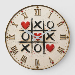 Romantic Tic Tac Toe Hearts  Large Clock