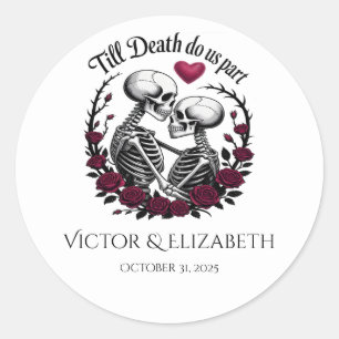 Romantic Till Death Do Us Part Skeleton Wedding Classic Round Sticker