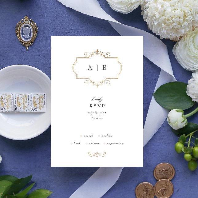 romantic traditional gold monogram wedding RSVP card (Creator Uploaded)