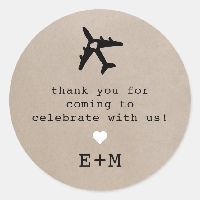 Romantic Travel Theme Aeroplane Thank You Classic Round Sticker (Front)