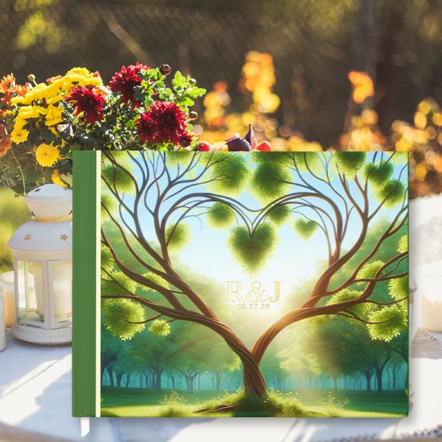 Romantic Tree Couple Monogram Wedding Guest Book (Romantic Tree Couple Monogram Wedding Foil Guest Book)