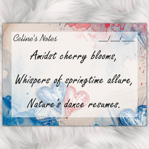 Romantic Trendy Blue & Red Hearts 4" x 3" Post-it Notes