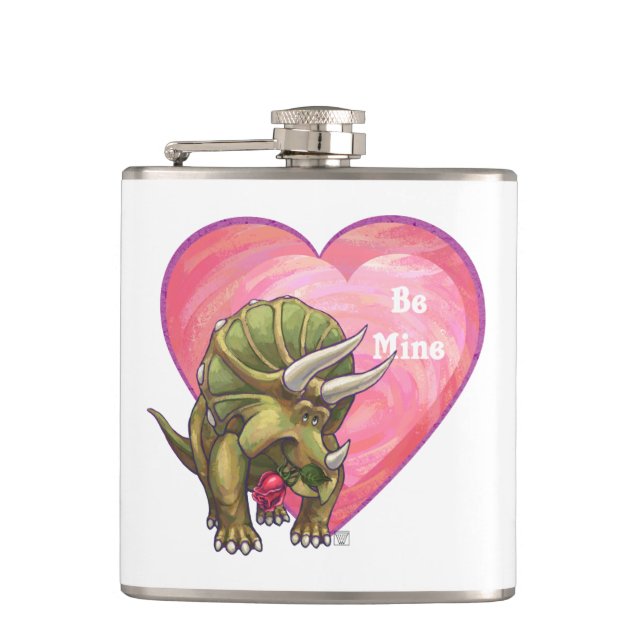 Romantic Triceratops Be Mine Hip Flask (Front)