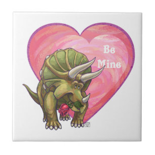 Romantic Triceratops Be Mine Tile