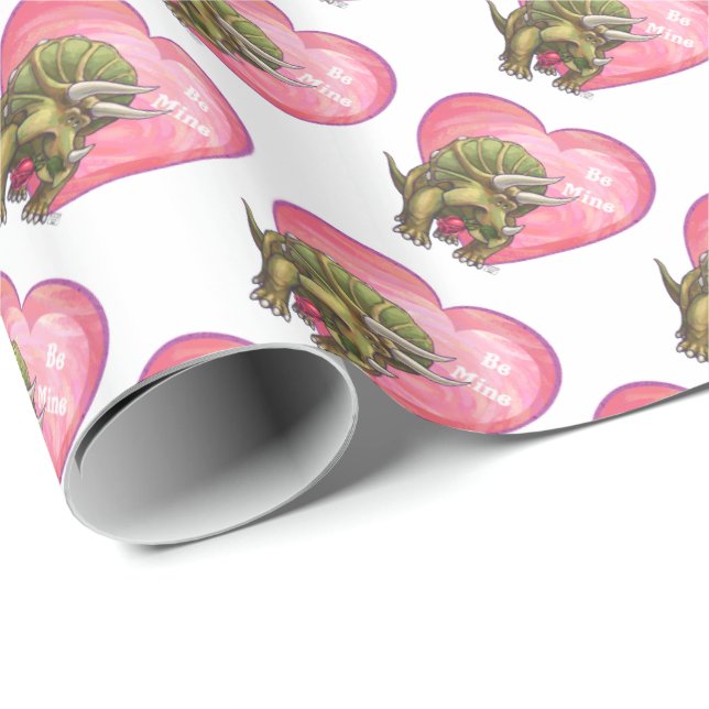 Romantic Triceratops Be Mine Wrapping Paper (Roll Corner)