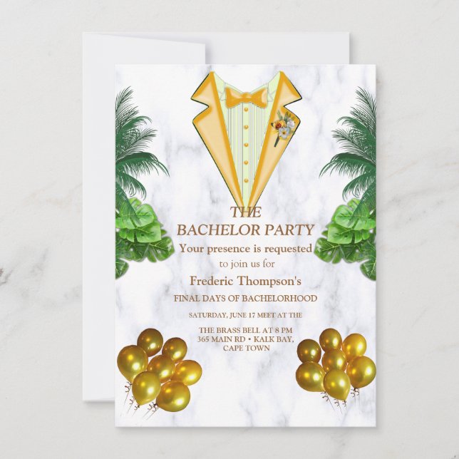 Romantic Tropical Bachelor invitation (Front)