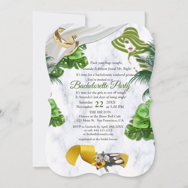 Romantic Tropical Bachelorette Party Invitation (Front)