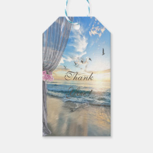 Romantic Tropical Beach ,Sunset, Curtain, Flowers Gift Tags