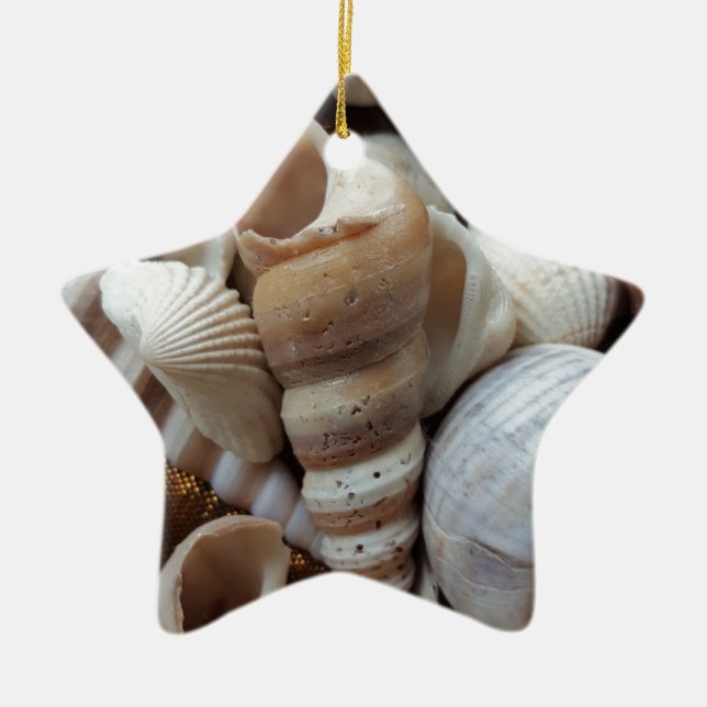 Romantic Tropical Exotic Sea Shells Beach Love Ceramic Tree Decoration (Front)