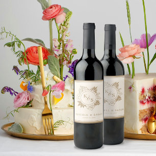 Romantic Tropical Greenery Wedding Wine Label