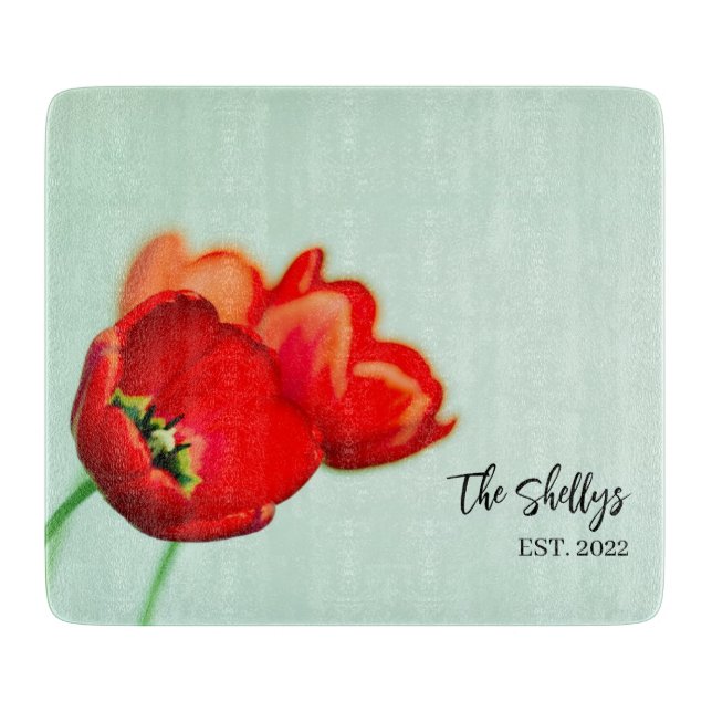 Romantic Tulips Custom Family Name Charcuterie Cutting Board (Front)