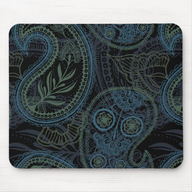 Romantic Turquoise, Blue & Green Paisley Mouse Mat (Front)