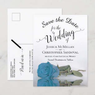 Romantic Turquoise Blue Rose Wedding Save the Date Announcement Postcard