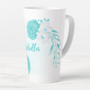romantic turquoise flowers latte mug