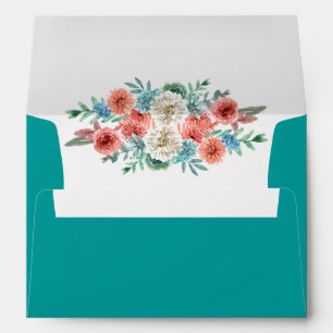 Romantic Turquoise Peach Floral Wedding Envelope